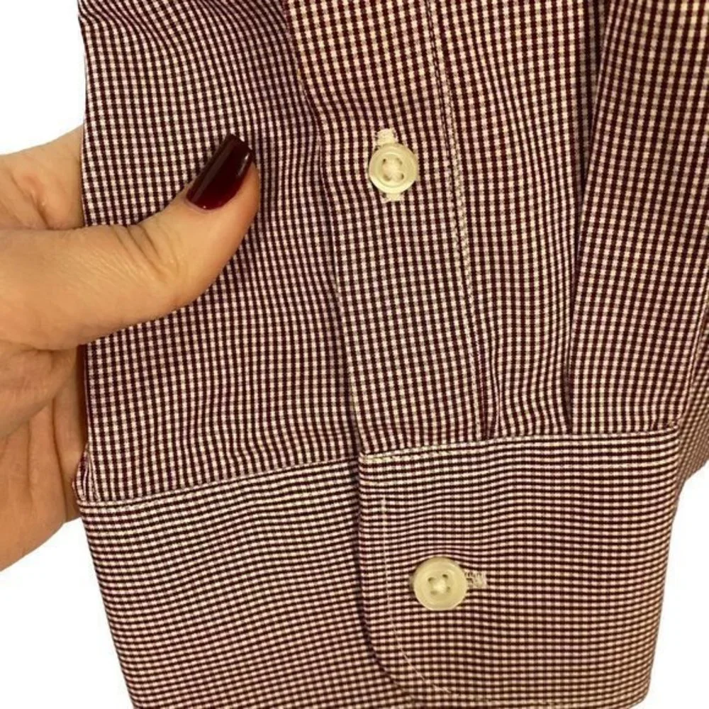 Thompson Shirtings by J. Crew Wrinkle Free Maroon White Check Plaid‎ Shirt XL